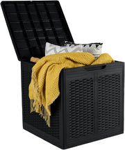 Baule da Esterno 145 L, Cassapanca Contenitore Impermeabile con Effetto Rattan, Coperchio Bloccabile e Maniglie, per Giardino, Patio e Piscina, 56 x 56 x 60,5 cm (Nero)