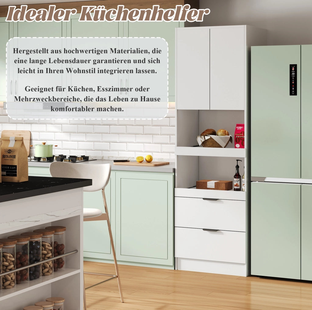 Colonna dispensa cucina 200 cm con 2 cassetti e vano microonde