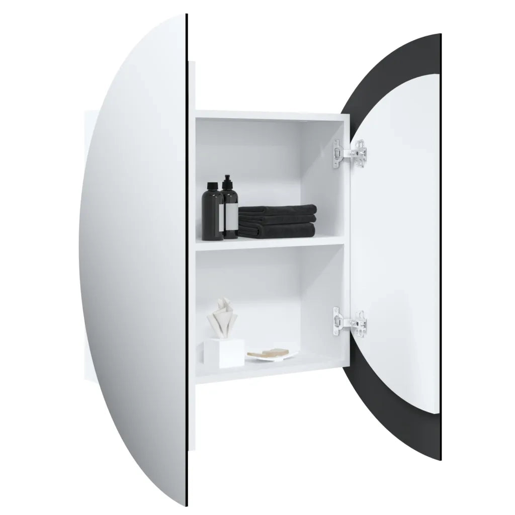 Armadio da Bagno con Specchio Rotondo e LED Bianco 54x54x17,5cm 345587