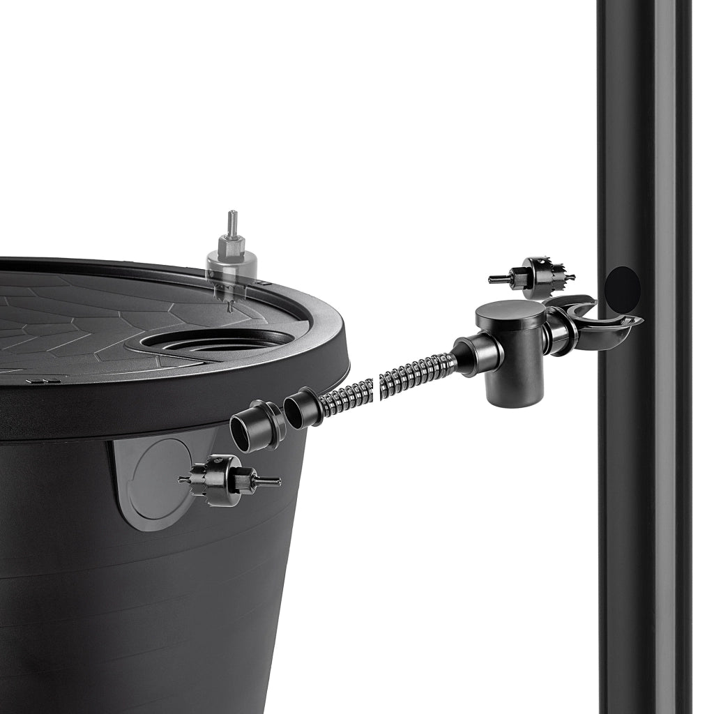 Serbatoio per acqua piovana KADAX 260L, kit di collegamento per barile d'acqua, base per rubinetto