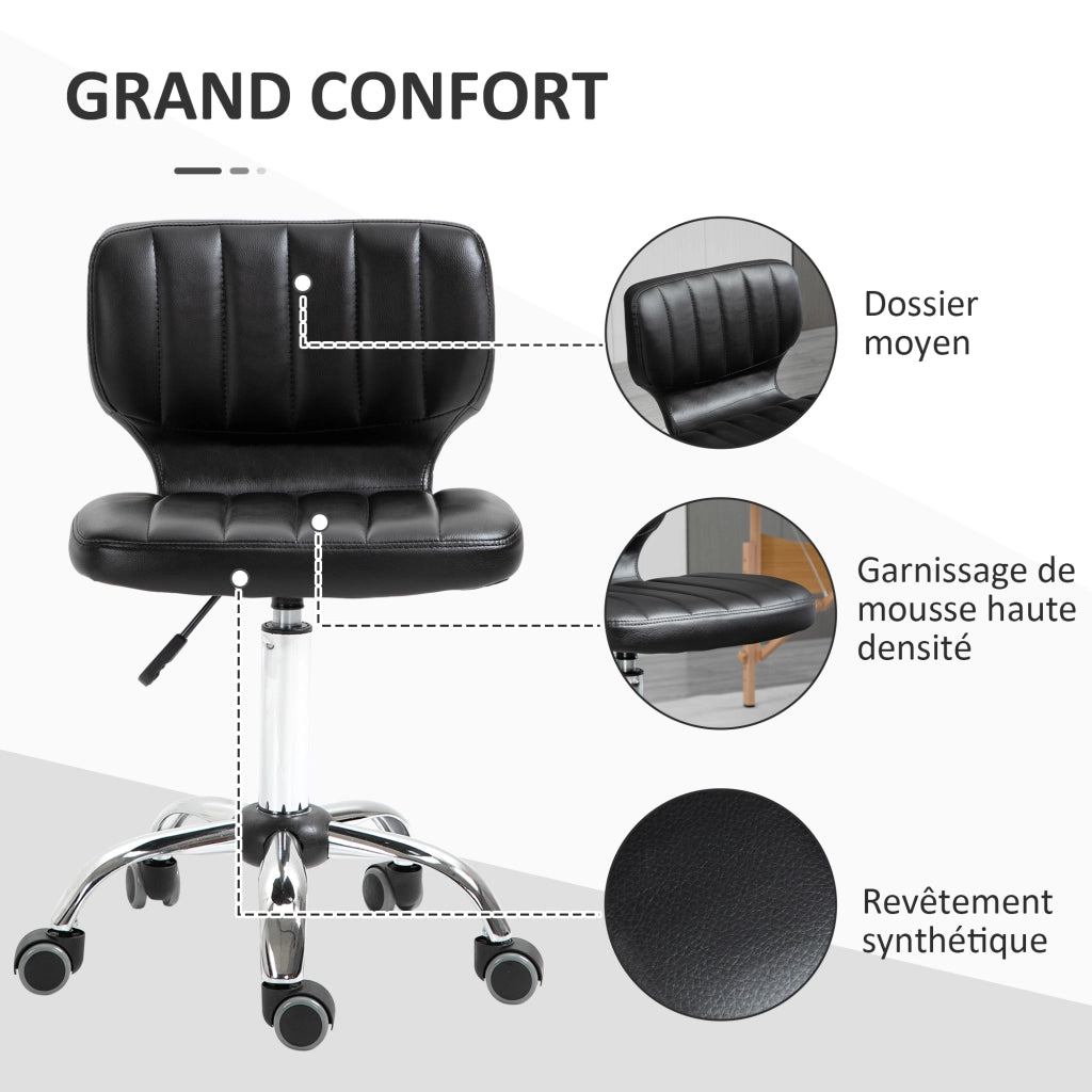 Sgabello da lavoro con ruote girevole 360¡ã ¨C Xylo ¨C Regolabile 47-62 cm rivestimento nero cromato