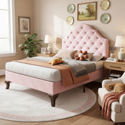 DESMIU Letto imbottito 90 × 200 cm 1 piazza con testiera regolabile, senza materasso, in velluto, rosa