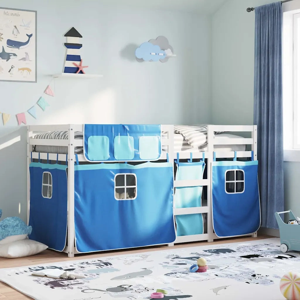 Letto a Castello senza Materasso Blu 75x190 cm Massello Pino