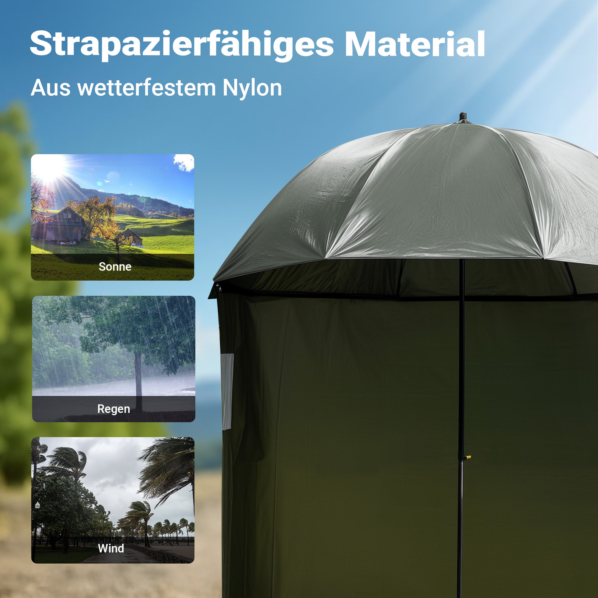 Ombrellone da pesca con tenda e due finestre 250 cm Protegge da vento e pioggia