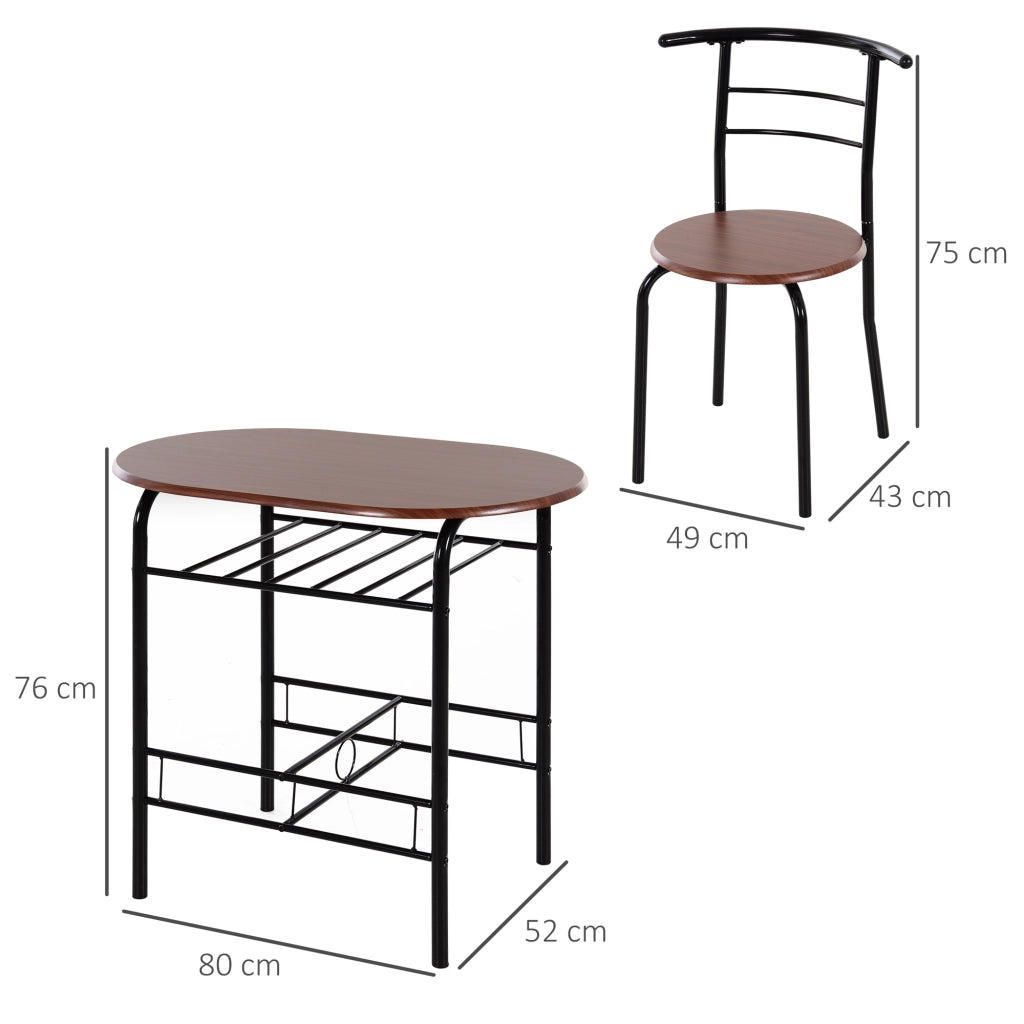 EasyComfort Set Tavolo Moderno con 2 Sedie per Sala da Pranzo, Set 3 Pezzi Mobili Salvaspazio da Cucina, Balcone, Ristorante o Bar, Marrone e Nero