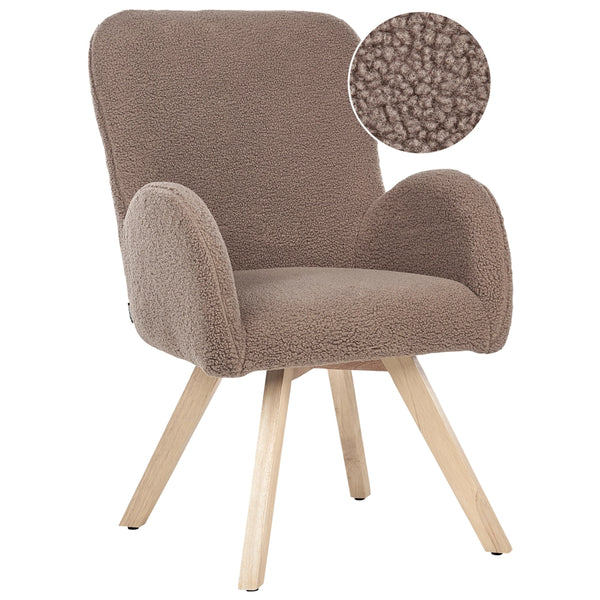 Sedia da salotto Marrone Boucle Rivestimento Solido Sedia da club moderna con braccioli Gambe in legno