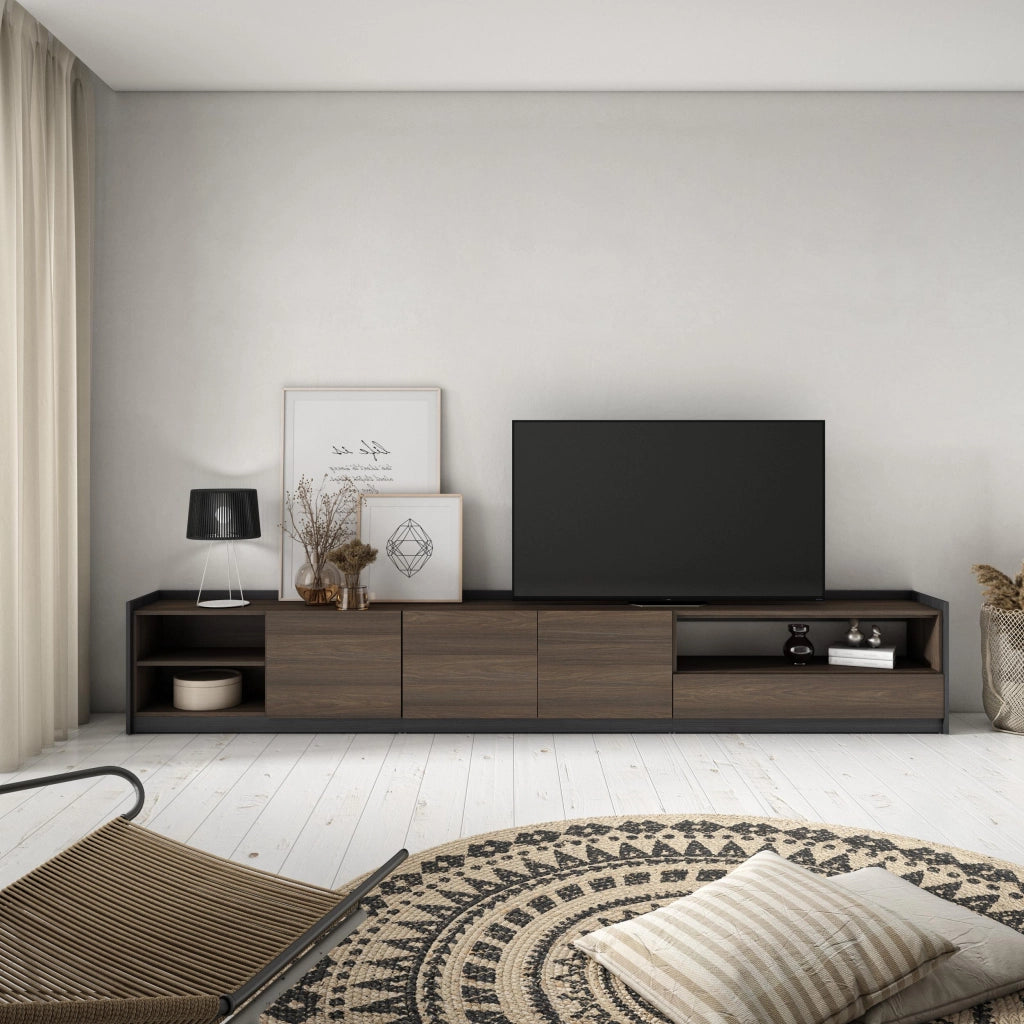 Mobile TV Soggiorno, 310x50x37 cm, Per TV fino a 80", Mobile Soggiorno, Rovere scuro e Nero
