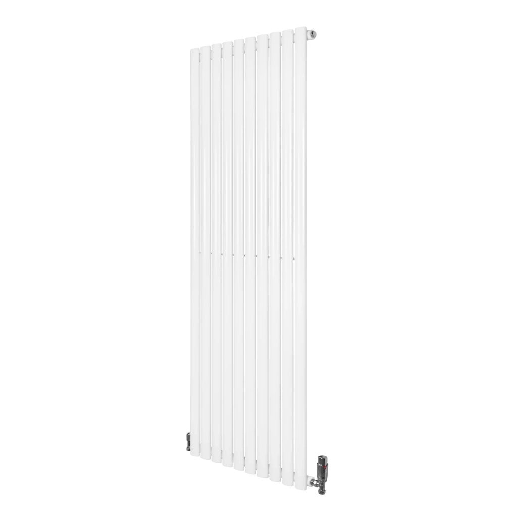 Radiatore Verticale Ovale 1600x600mm Bianco con Valvole TRV