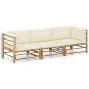 Set di mobili da giardino mobili da esterno set da 3 pezzi con cuscini bambù bianco crema 02_0015922