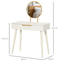 Consolle Trucco con Specchio e 2 Cassetti 80x40x123 cm in Legno Bianco