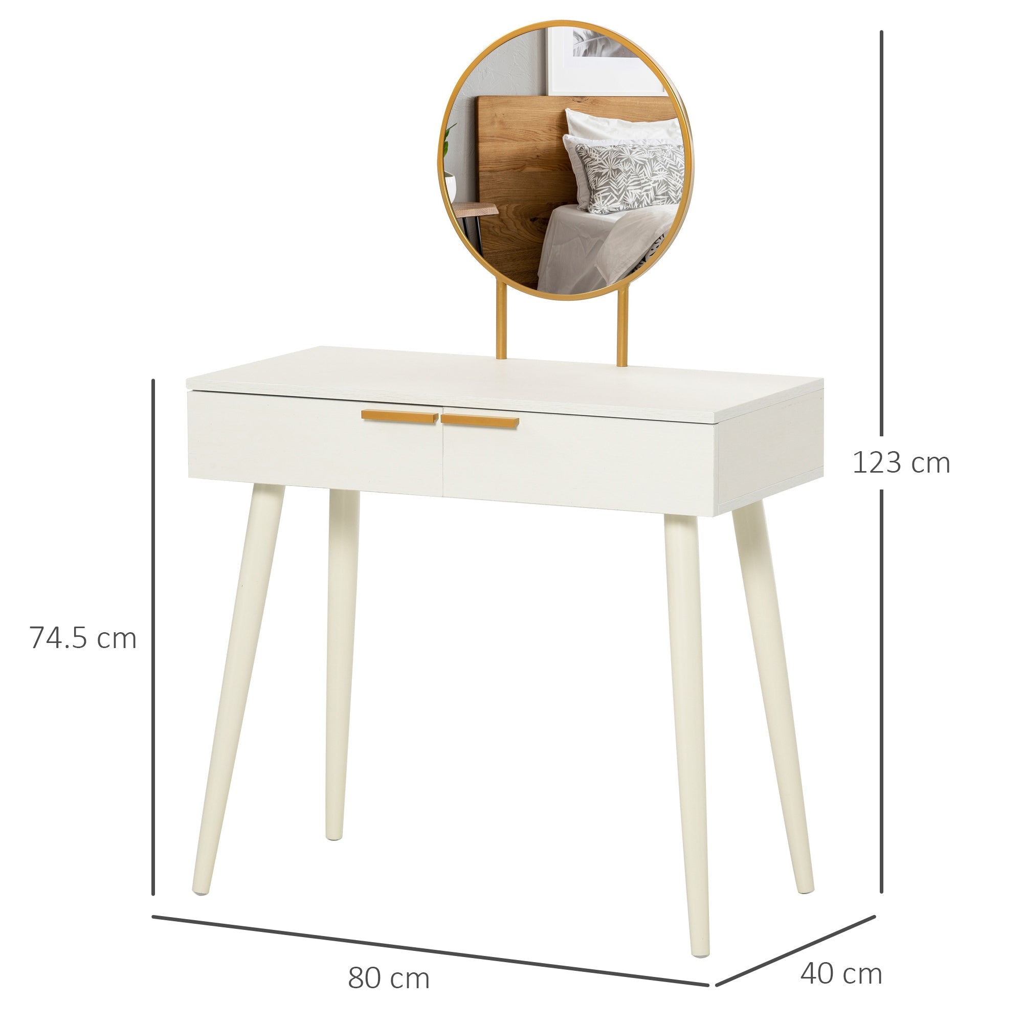 Consolle Trucco con Specchio e 2 Cassetti 80x40x123 cm in Legno Bianco
