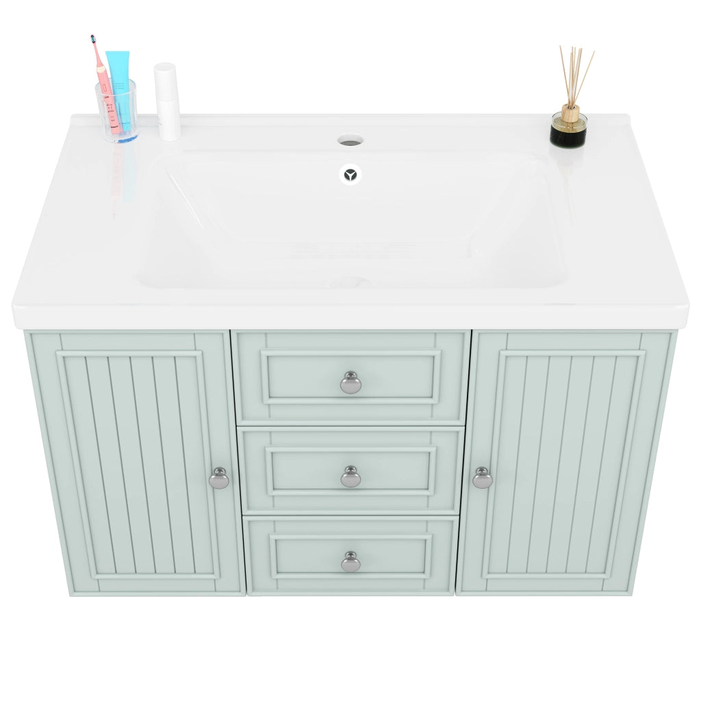 Mobiletto Sottolavabo Bagno con 3 Cassetti Sospeso ¨C MINIMAL ¨C Verde 78.5x46x46.8 cm