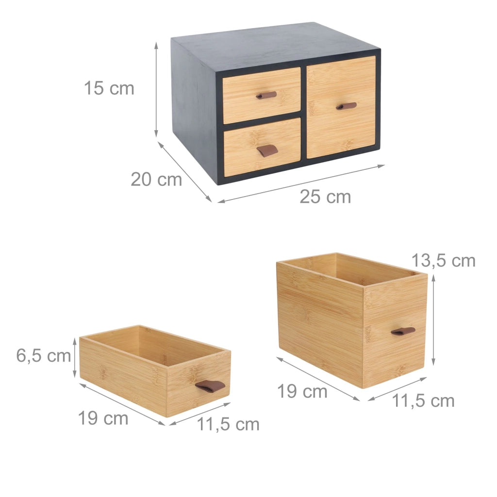 Scatola portaoggetti con cassetti moderna organizzazione ufficio 15 x 25 x 20 cm in bambù naturale 13_0017882