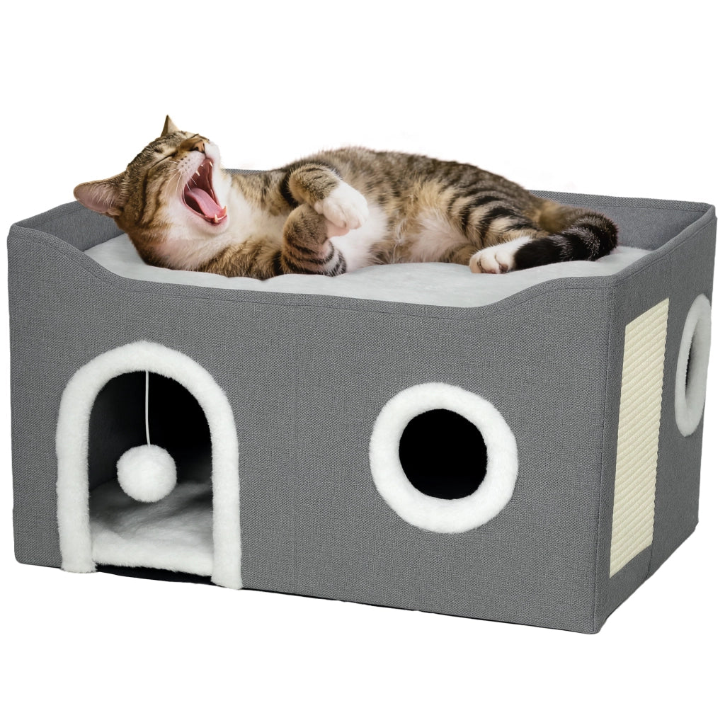 Letto per Gatti con Tiragraffi e Giocattolo ¨C Zephmum ¨C Grigio 60x40x34 cm