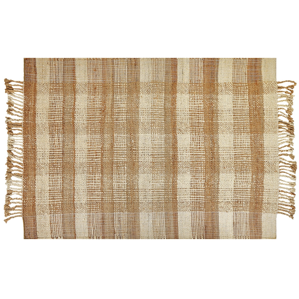 Tappeto in juta beige 140 x 200 cm con nappe motivo geometrico intrecciato a mano stile bohémien per soggiorno camera da letto