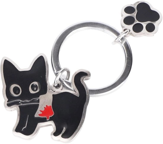Maniglia per Chiavi in Acciaio Inossidabile - Disegno di Gatto Nero - Maniglia per Chiavi Animale - Accessorio per Halloween - Etichette per Chiavi - Maniglia per Chiavi con Anelli - Accessorio Ideale - Accessorio Animale