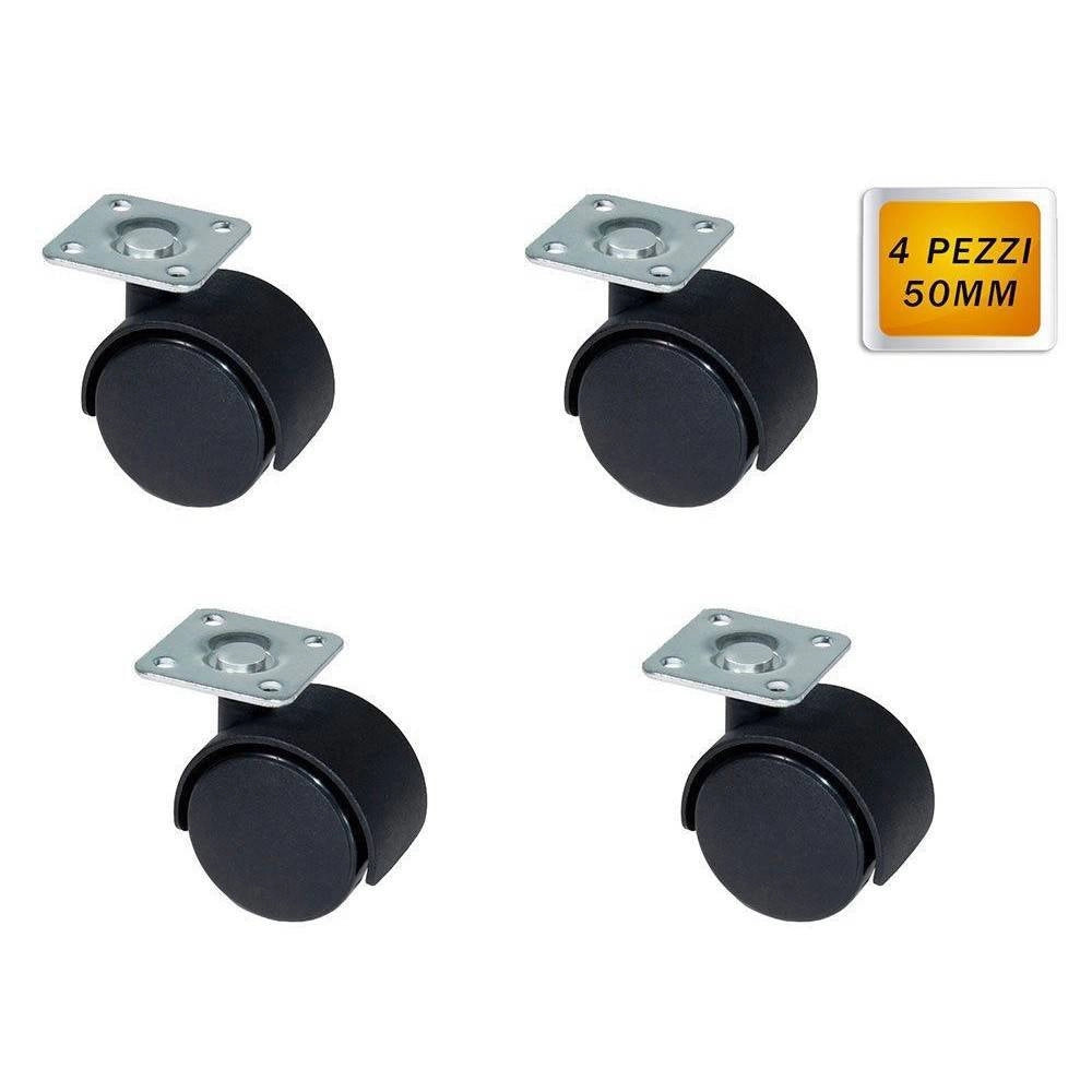 Trade Shop - 4 Rotelle Ricambio Mobili Tavoli Poltrona Trasporto Ruote Girevoli 360 Da 50mm -