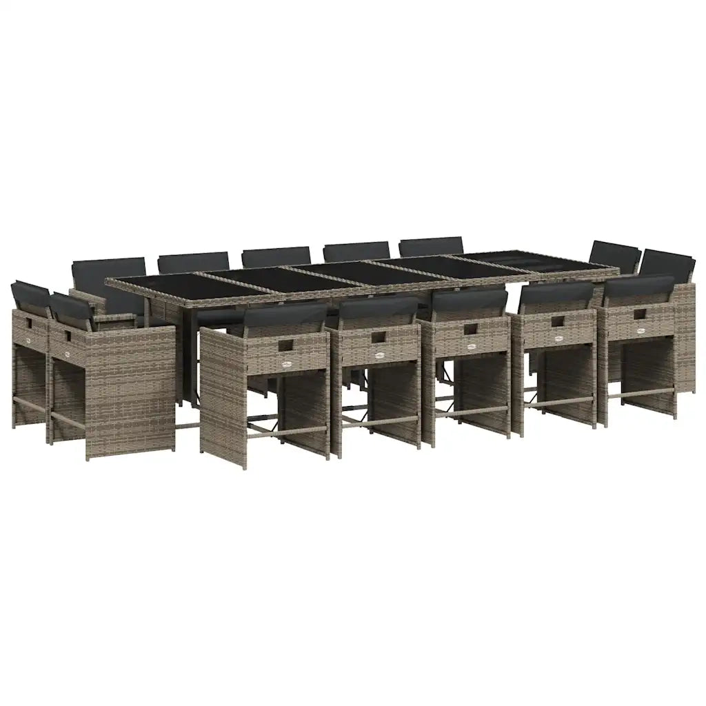 Set da Pranzo da Giardino 15 pz con Cuscini Grigio Polyrattan 3211232