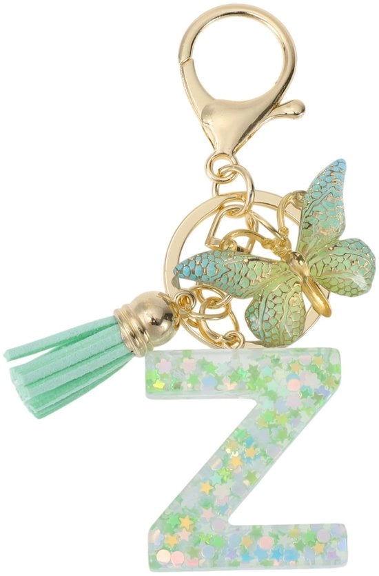 Sostegno per chiavi con lettera Z - Hanger farfalla - Regalo per donne - Verde chiaro - Hars/lega - Lunghezza complessiva 9,3 cm