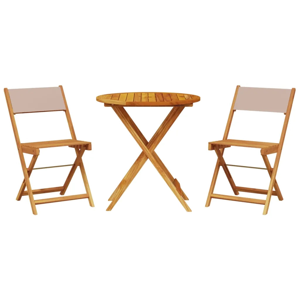 Set da Bistrot 3pz | Set Salotto da Giardino Tortora in Tessuto e Legno Massello