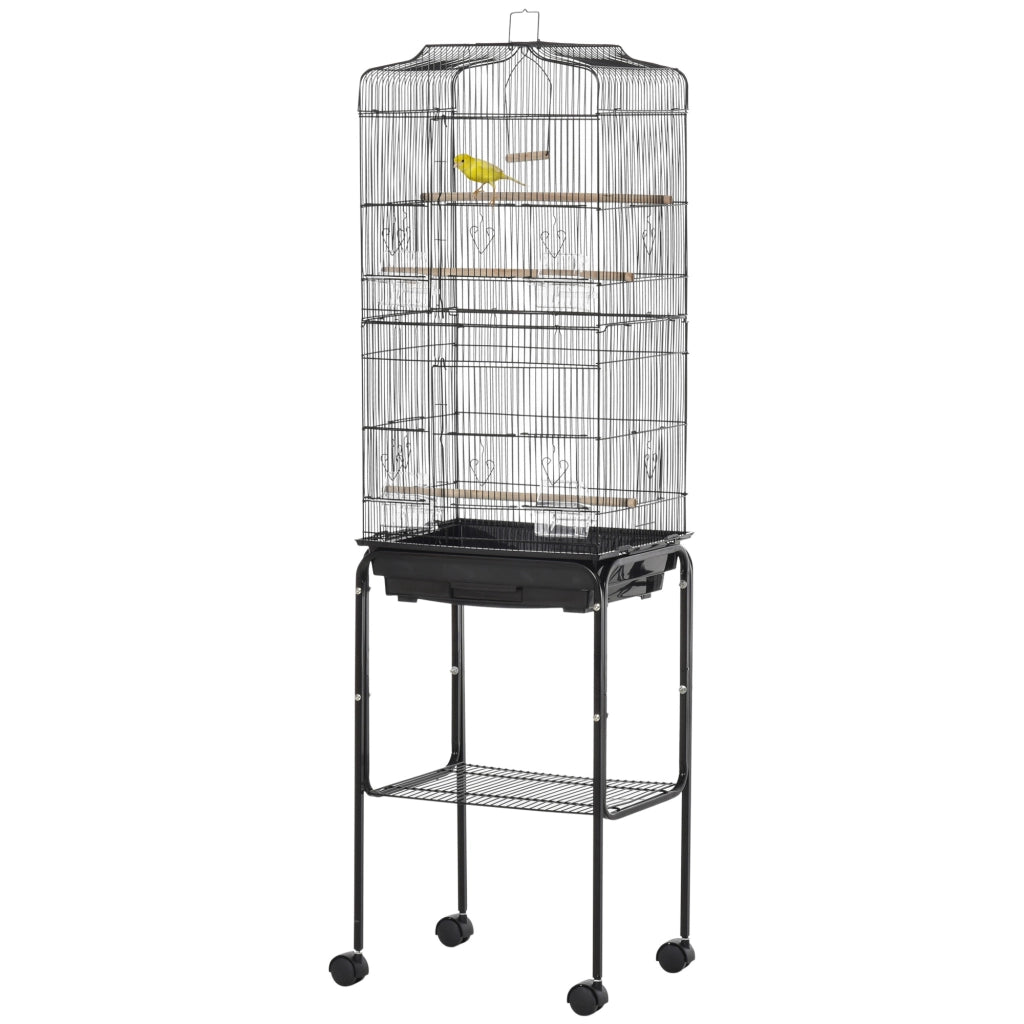 Gabbia per Uccelli con Ruote e Vassoio Estraibile ¨C Zephmum ¨C Nero 46.5x36x157 cm