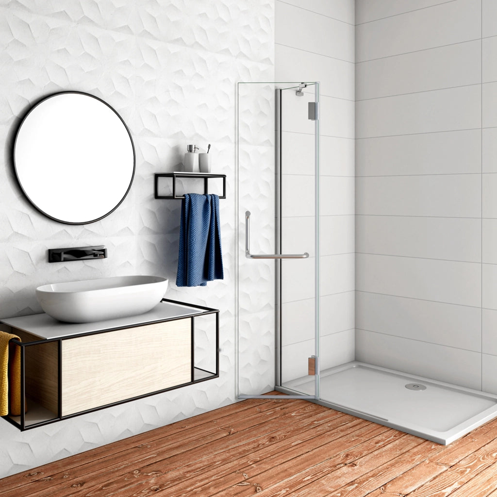 WALK IN Parete Doccia Paretina Fissa + Porta Movibile 116x190 cm in Vetro 8 mm Trasparente Temperato Anticalcare con Barra Stabilizzatrice Telaio Cromato Lucido