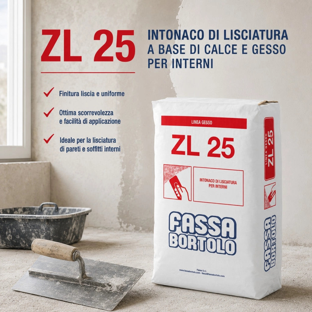 Fassa zl 25 intonaco di lisciatura a base di calce e gesso per interni 25 kg