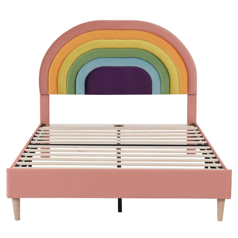 Letto Imbottito 140x200 con Testiera Regolabile ¨C MINIMAL ¨C Velluto Rosa, Rete a Doghe