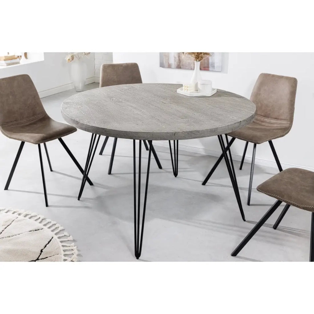Table SILVA – Legno di mango grigio e metallo nero – 80 cm – Forma rotonda – Stile contemporaneo