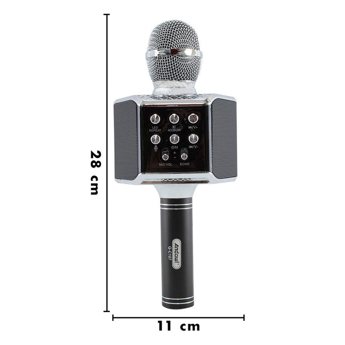Microfono Karaoke Wireless con Luci Led Registra Canta e Riproduce Musica Nero