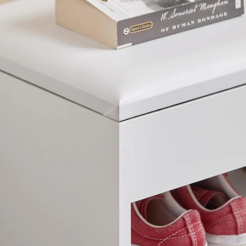 Panca Scarpiera Ingresso Scarpiera Slim con Seduta Imbottita Contenitore Ripiani Cassapanca Panca Contenitore Bianco 60x30x44 cm Portata 120kg FSR25-W