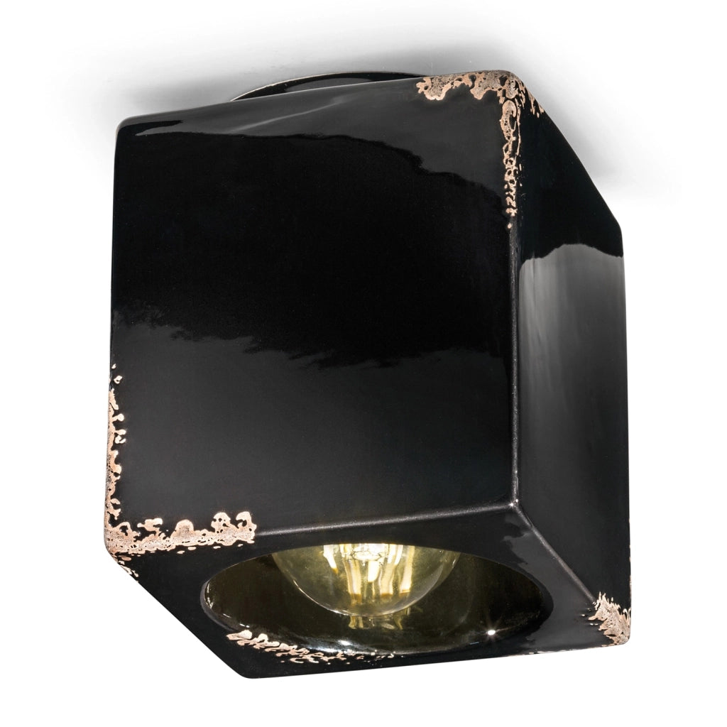 Plafoniera Vintage Cubica Ceramica Nera 1 Luce E27