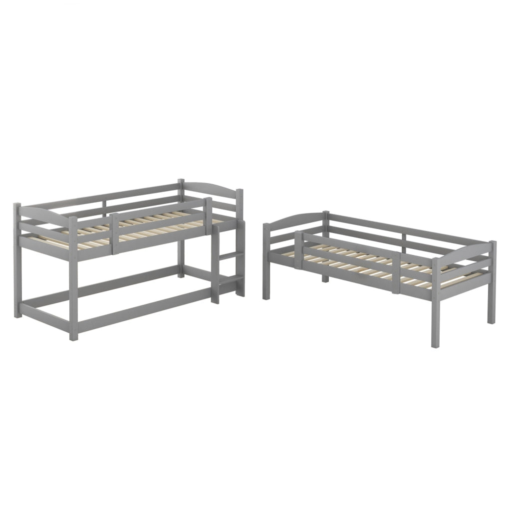 Letto a castello triplo in legno 90x200 cm grigio, soluzione salvaspazio