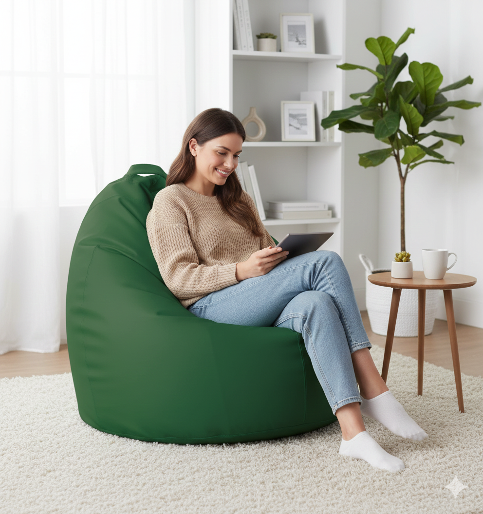 Poltrona a Sacco Pouf in Similpelle Verde Avalli