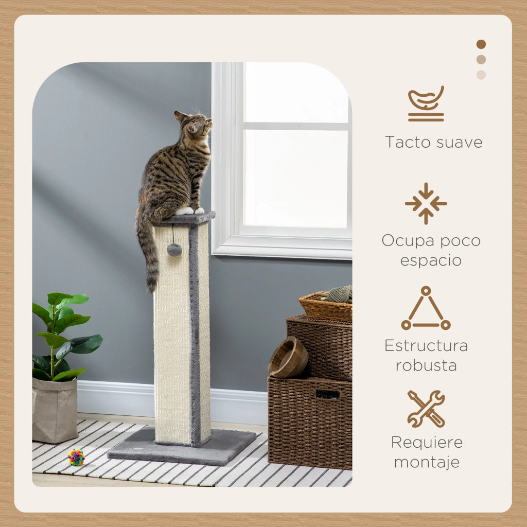 Rascador per Gatti con Post in Sisal e Palla Sospesa ¨C zephmum ¨C Grigio 41x41x81 cm