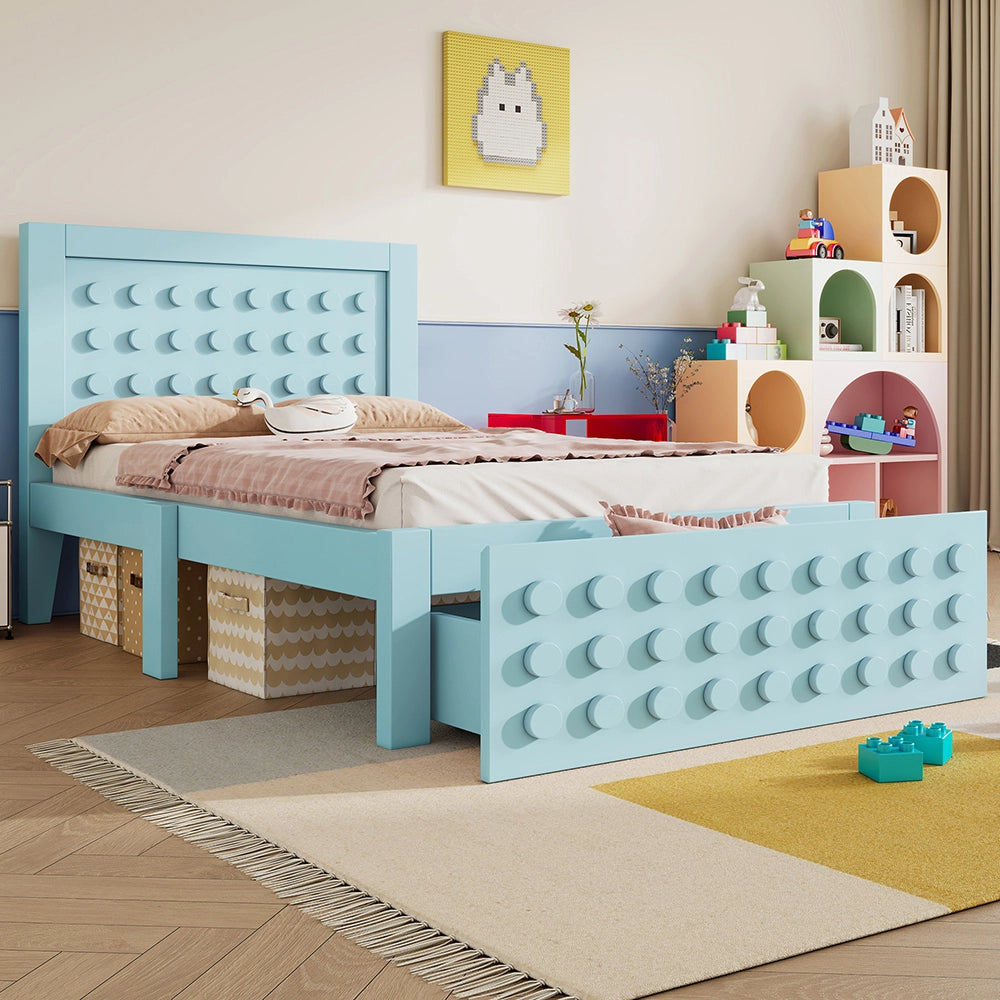 Letto bambino-Xylo-90x200 cm-design a blocchi, cassetti, contenitore, senza materasso