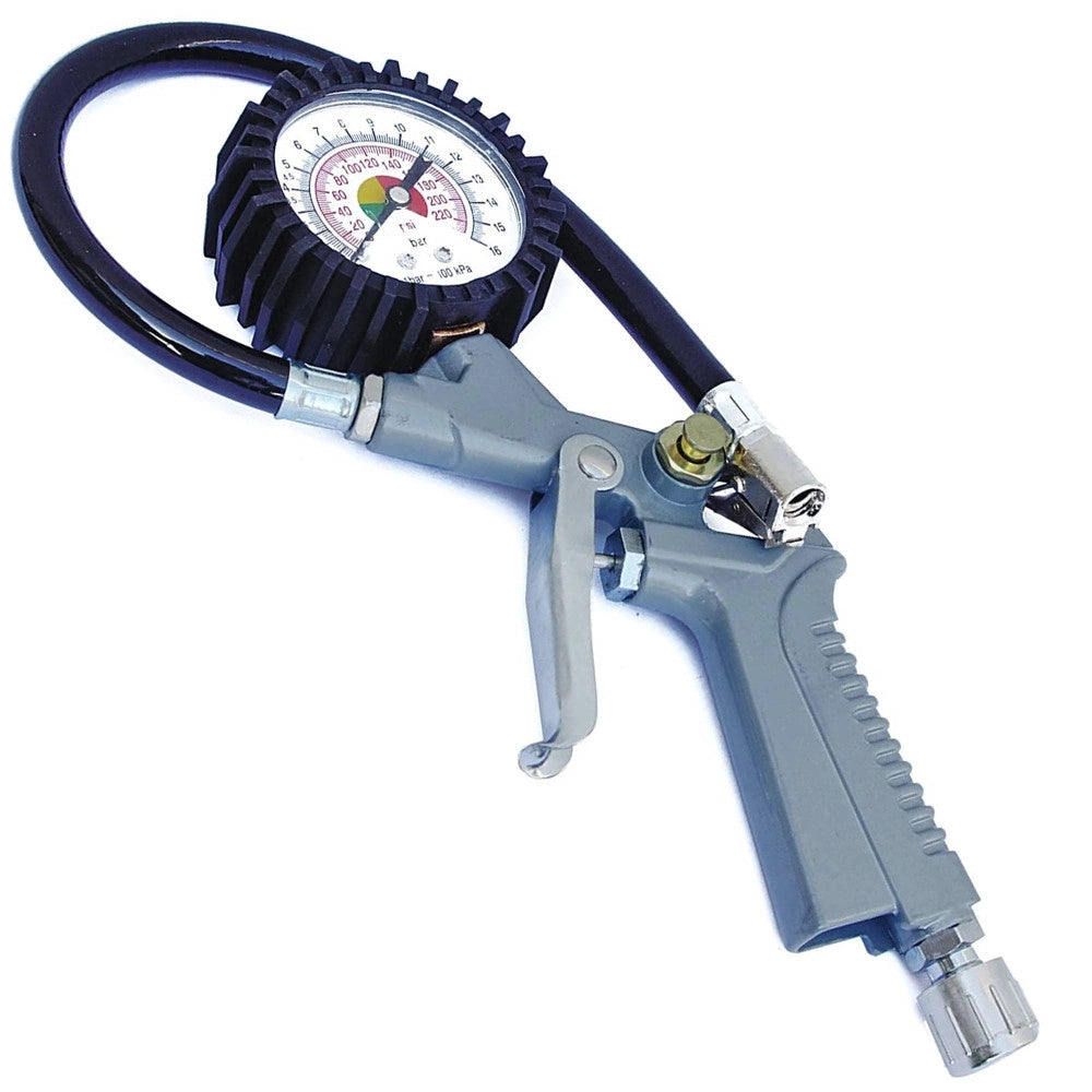 Trade Shop - Pistola Compressore Per Gonfiaggio Pneumatici Con Manometro Gomme Baionetta -