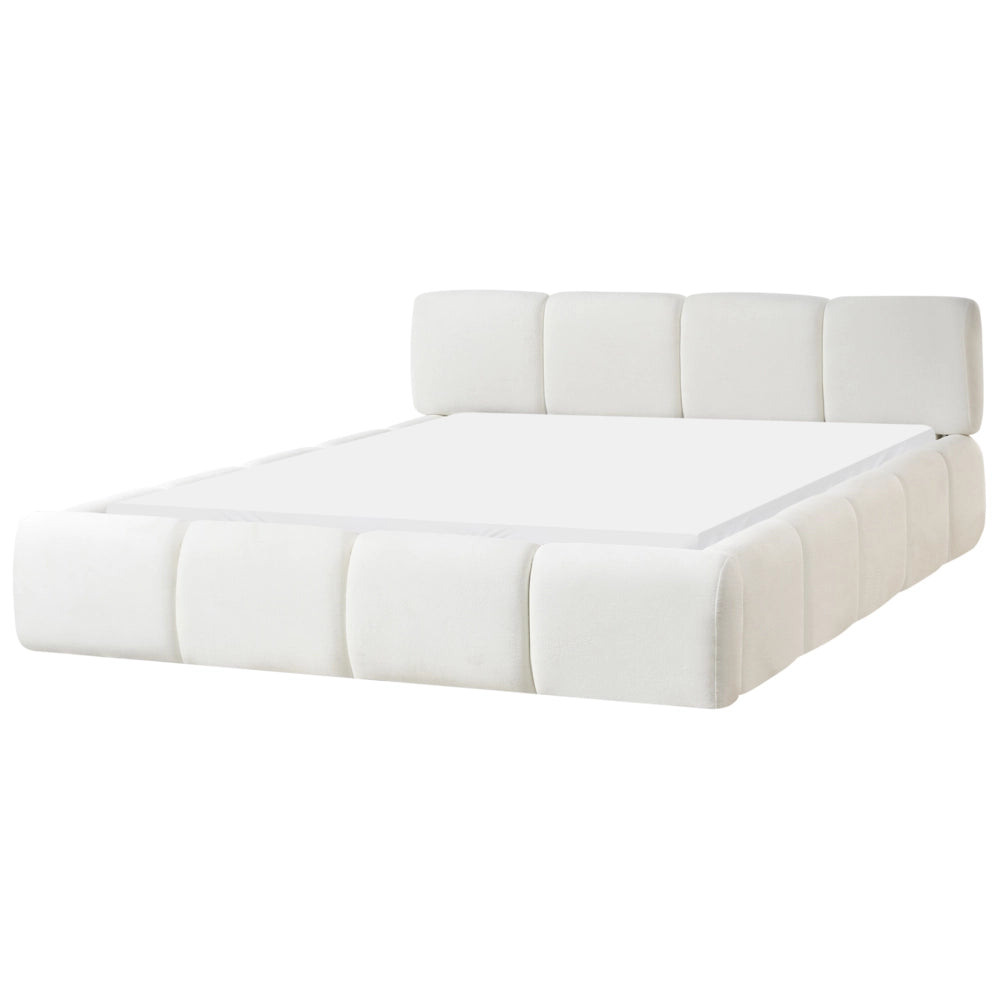 Letto minimalista in tessuto con testiera imbottita bianco sporco 160 x 200 cm stile scandinavo