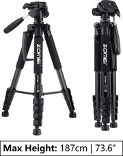 Stativo per fotocamera - 187cm - Multifunzionale - Incluso supporto per smartphone