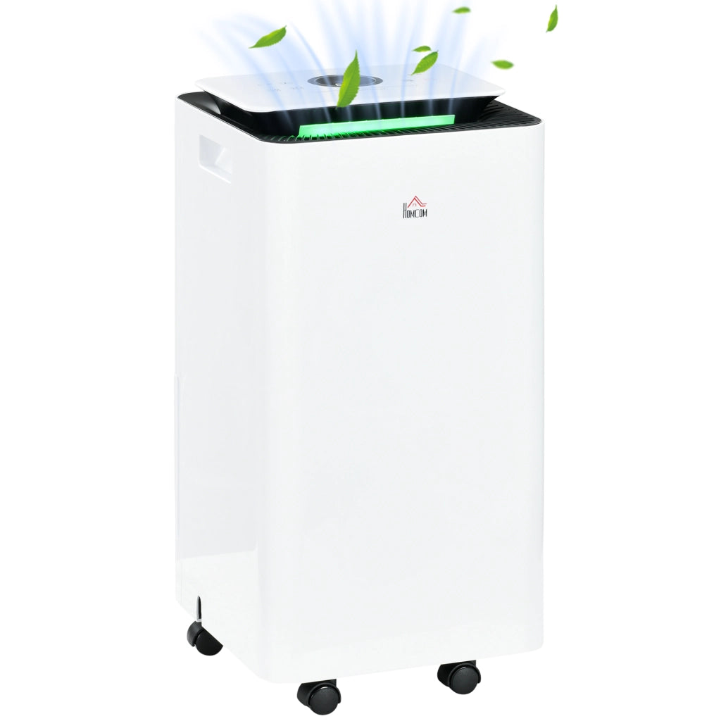 Deumidificatore Portatile da 10L con 5 Modalit¨¤, 2 Velocit¨¤, Timer 24h e Ruote, 25x25x50.5cm, Bianco