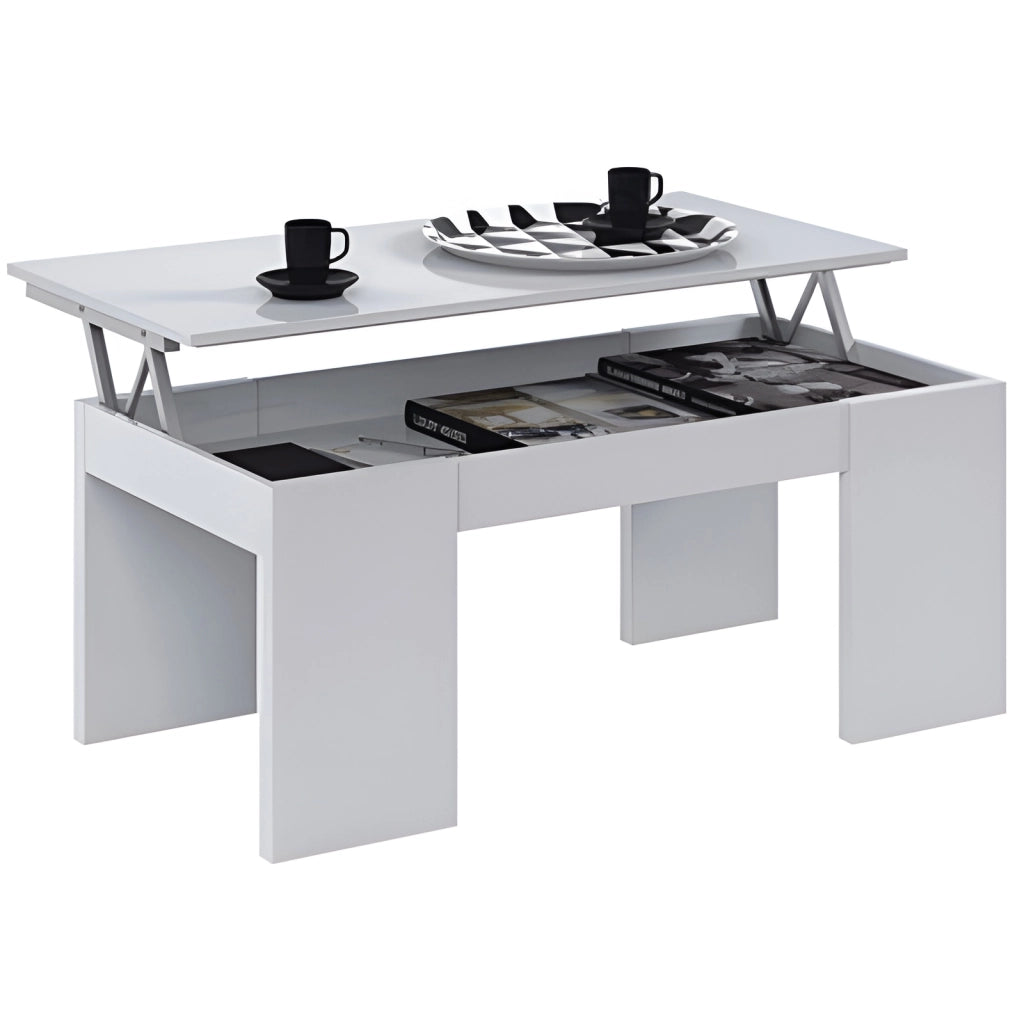 Tavolino da caffè per soggiorno, contenitore sollevabile bianco 43X100X50cm