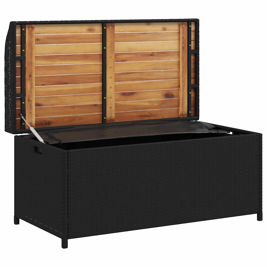 Panca Portaoggetti Nera 100x50x52 cm Polyrattan e Legno Acacia 365949