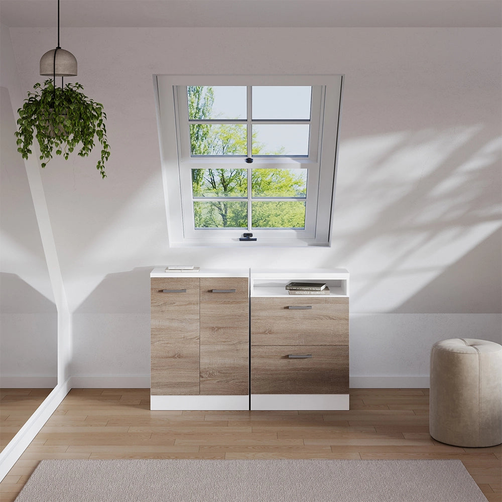 Set di mobili sottotetto Rion Sonoma/Bianco 120 cm Set di 2 carcasse armadio profondità 60 cm Vicco