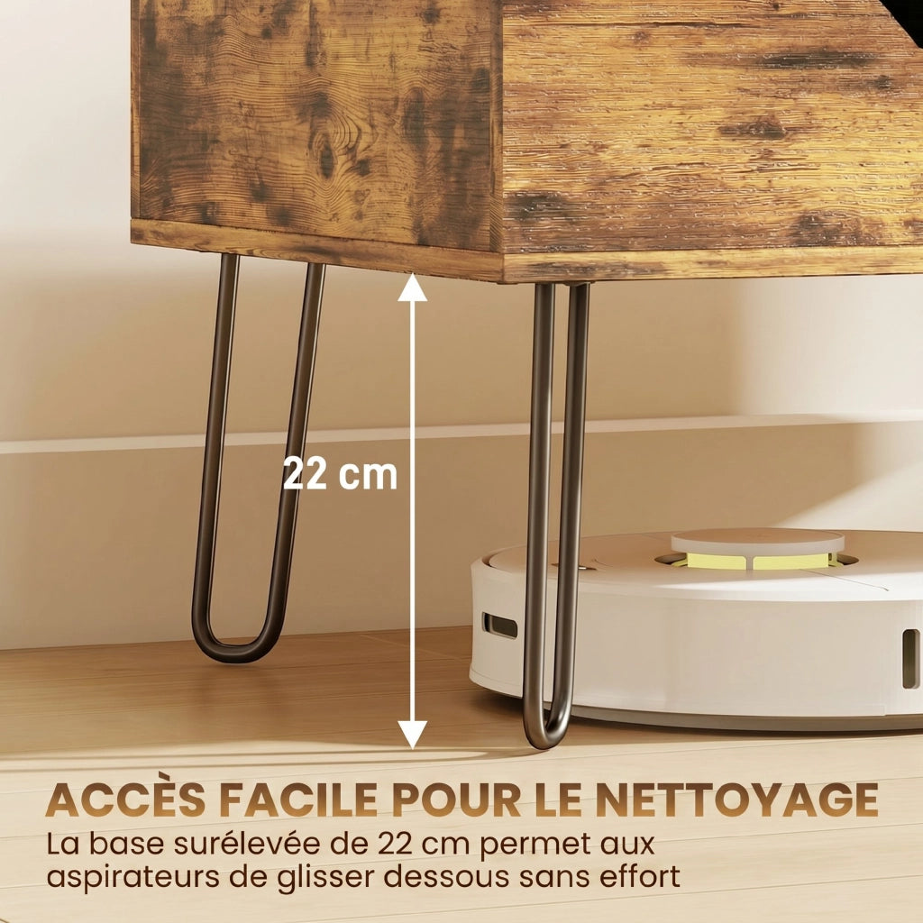 Tavolino da caff¨¨ in legno con ripiano nascosto ¨C zephmum ¨C 95x50x40 cm, marrone rustico