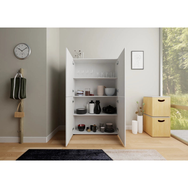 Credenza alta moderna 4 ante 100x35x165 cm Elios - Bianco Lucido