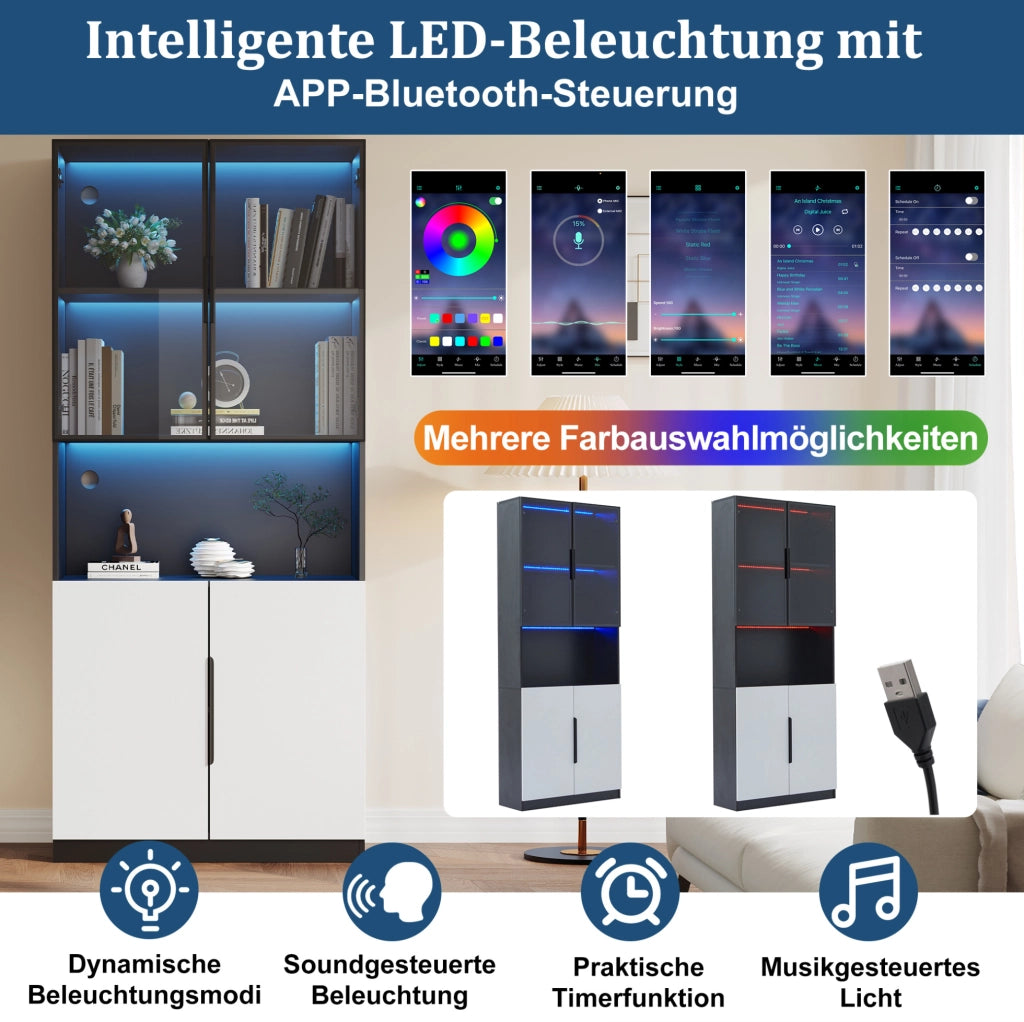 Vetrina moderna con ante in vetro e illuminazione LED