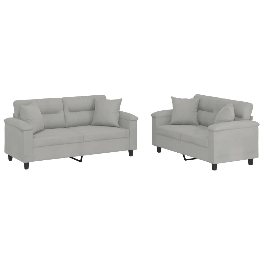 Set Divani 2 pz con Cuscini Grigio Chiaro in Tessuto Microfibra 3202327