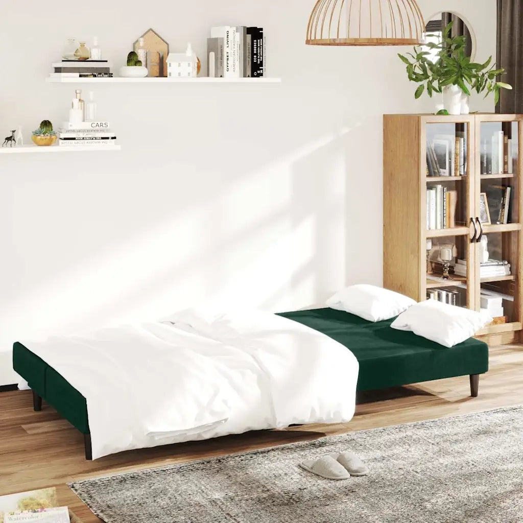Divano Letto a 2 Posti Verde Scuro in Velluto