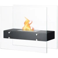 Camino Bioetanolo in Metallo e Vetro, 3h di Combustione con Serbatoio 1.5L e Copertura 25m², 60x26x50 cm, Nero