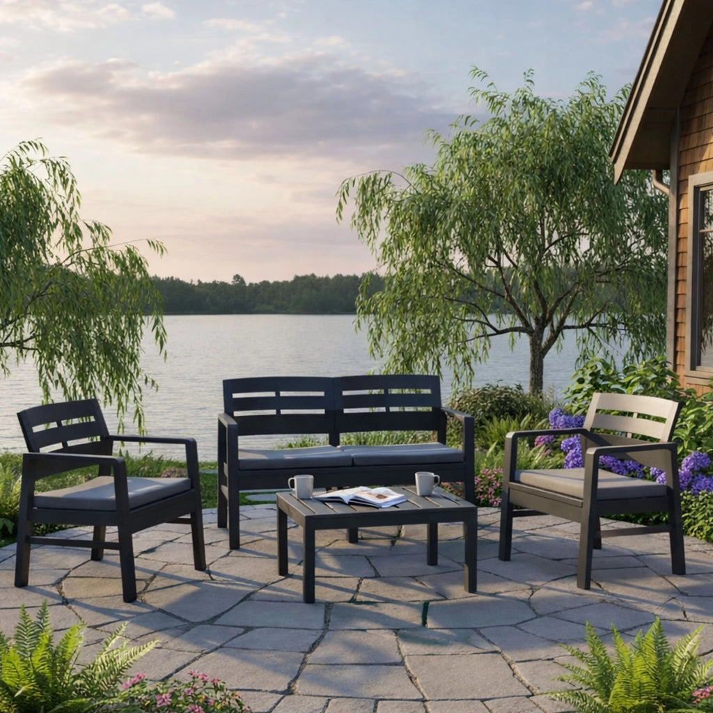 Salottino Outdoor Arti, set Salotto da Esterno 4 Posti Made in Italy, Nero Antracite